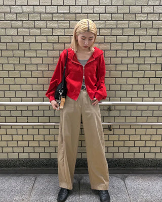 Cotton panel wide slacks