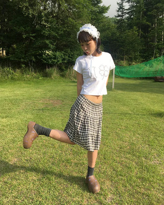 Tartan check tiered midi skirt