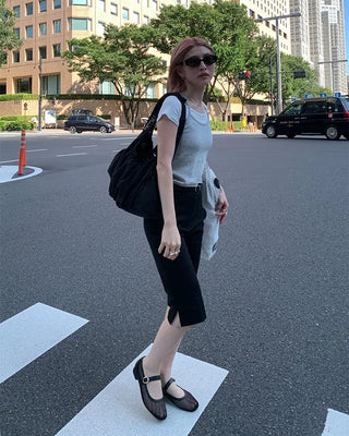 Slit hem slacks capri pants