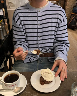 Striped round neck cardigan