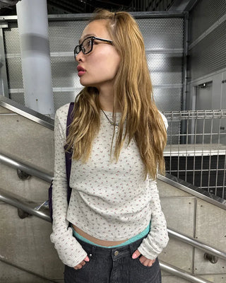 Waffle Mini Flower Slim Long Sleeve Cut and Sew