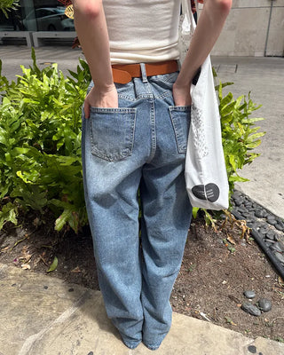 Side-tuck wide denim pants