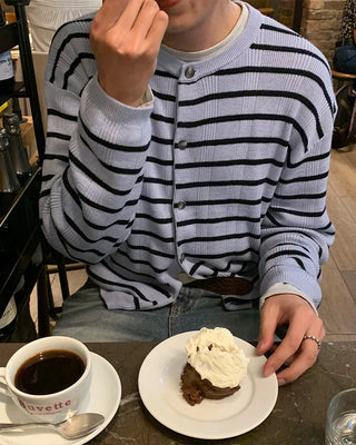 Striped round neck cardigan