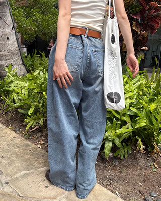 Side-tuck wide denim pants