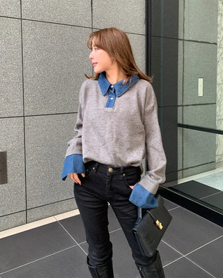 Denim two-tone accent color knit