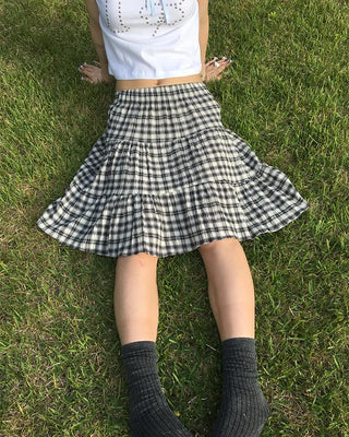 Tartan check tiered midi skirt