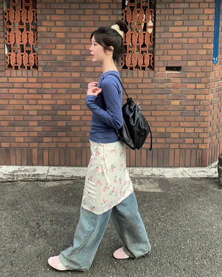 Flower-tucked midi skirt