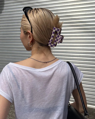 Block Check Square Hair Clip
