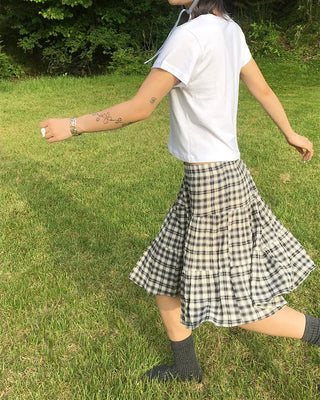 Tartan check tiered midi skirt
