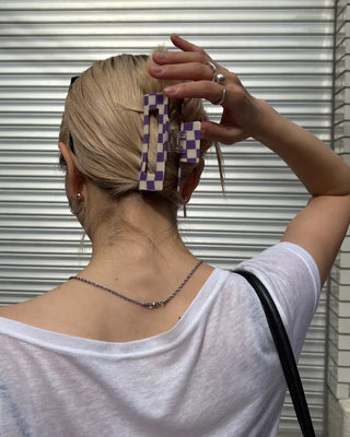 Block Check Square Hair Clip