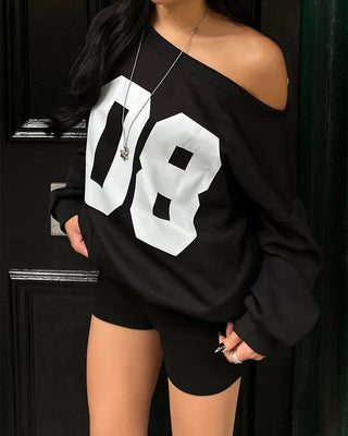2-Way Shoulder Number Balloon Sleeve Sweatshirt
