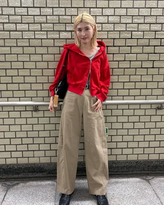 Cotton panel wide slacks