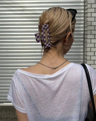Block Check Square Hair Clip