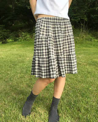 Tartan check tiered midi skirt