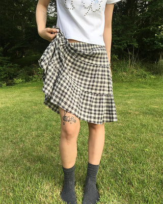 Tartan check tiered midi skirt