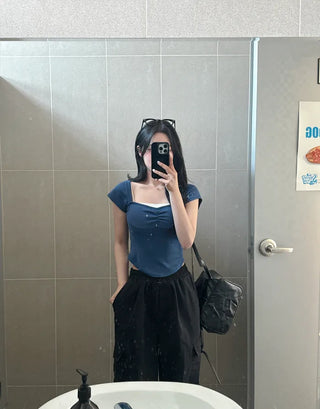 Shirred Cap Sleeve Short Sleeve T-Shirt