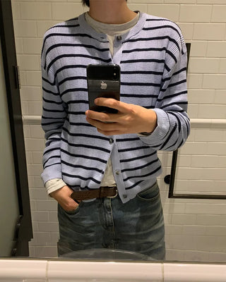 Striped round neck cardigan