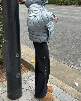 Side-studded ribbed knit easy pants