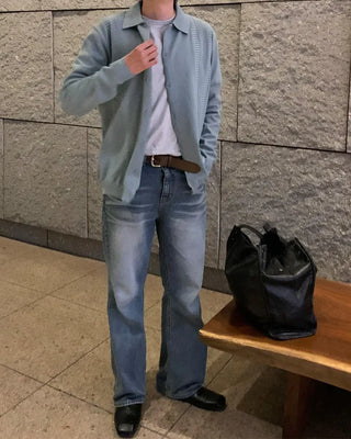 Washed semi-flare denim pants