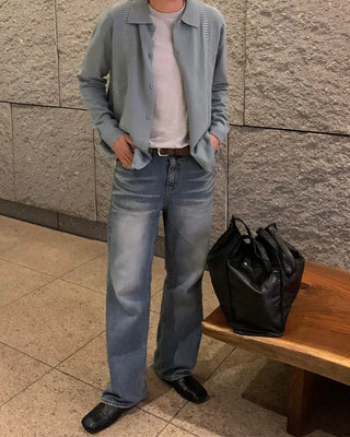 Washed semi-flare denim pants