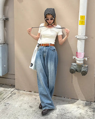 Side-tuck wide denim pants