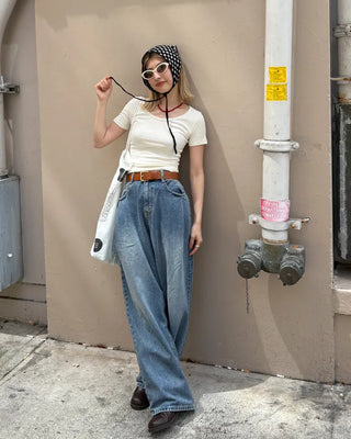 Jewel Neck Modal Half T-Shirt