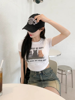 Printed Shirred Cropped T-Shirt (3 colors)