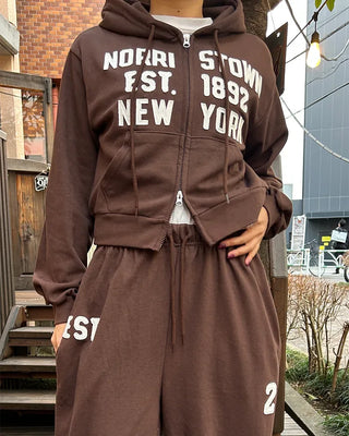 EST.1892 Patch Cropped Double Zip Hoodie