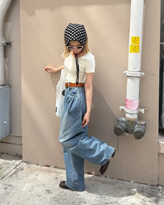 Side-tuck wide denim pants