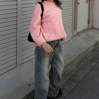 Washed straight denim pants