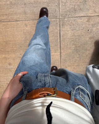 Side-tuck wide denim pants