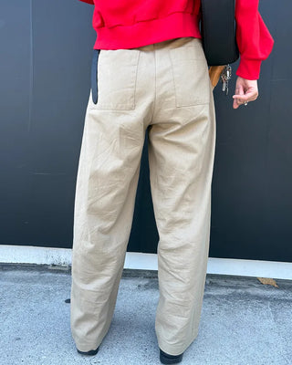 Cotton panel wide slacks