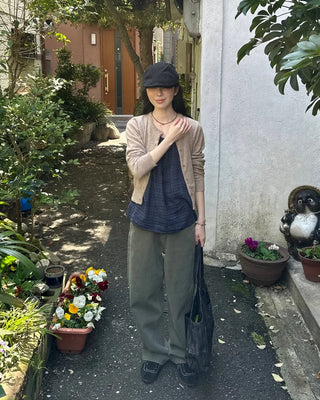 Checked shirred sleeveless blouse