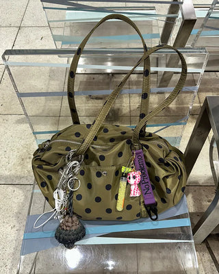 Outer pocket side gathered polka dot Boston bag