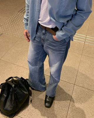 Washed semi-flare denim pants