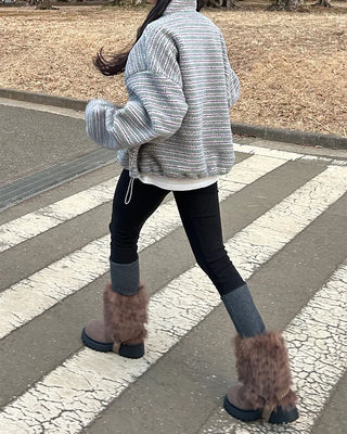 Double Border Half-Zip Boa Pullover