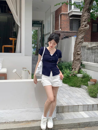 Pendant short-sleeved cardigan
