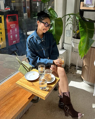 Bust patch pocket oversized denim jacket