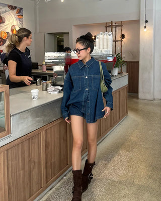 Bust patch pocket oversized denim jacket