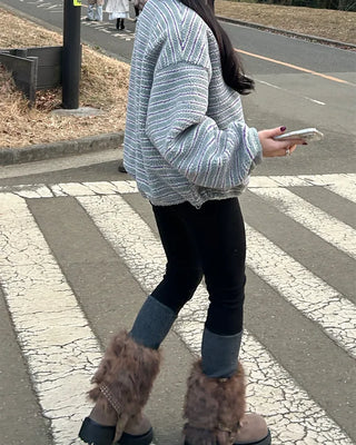 Rib-knit warmer layered leggings