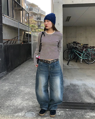 Whiskered Wash Baggy Jeans