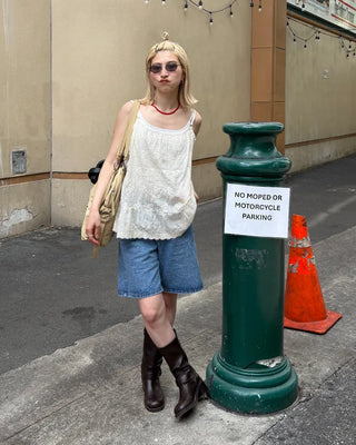Straight-leg denim shorts