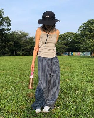 Slit Multi-Stripe Wide Easy Pants