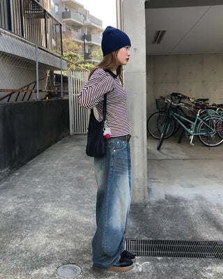 Thin striped ribbed cut and sew