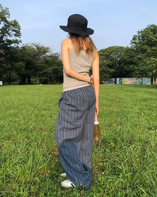 Slit Multi-Stripe Wide Easy Pants