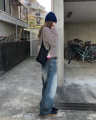 Thin striped ribbed cut and sew