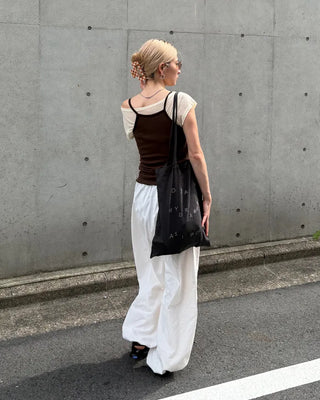 See-through off-shoulder cap t-shirt