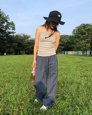 Slit Multi-Stripe Wide Easy Pants
