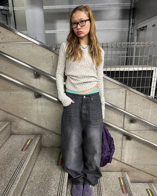 (Unisex) Whisker Wash Rib Denim Pants