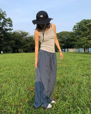 Slit Multi-Stripe Wide Easy Pants